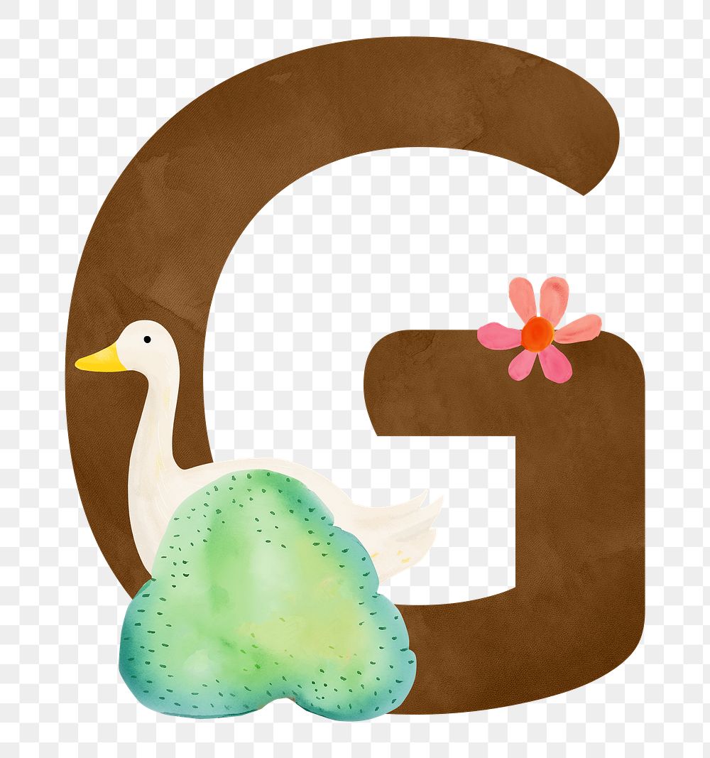 Letter G png cute animal character alphabet, transparent background