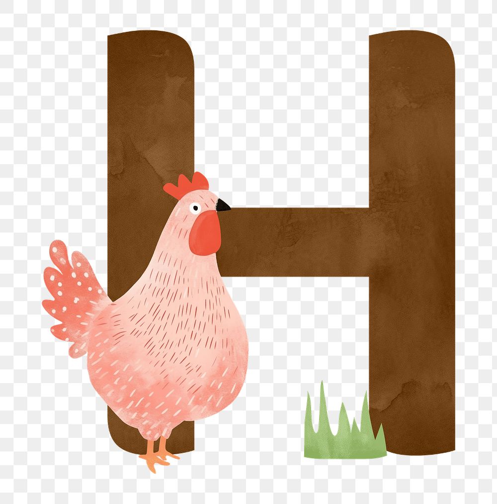 Letter H png cute animal character alphabet, transparent background