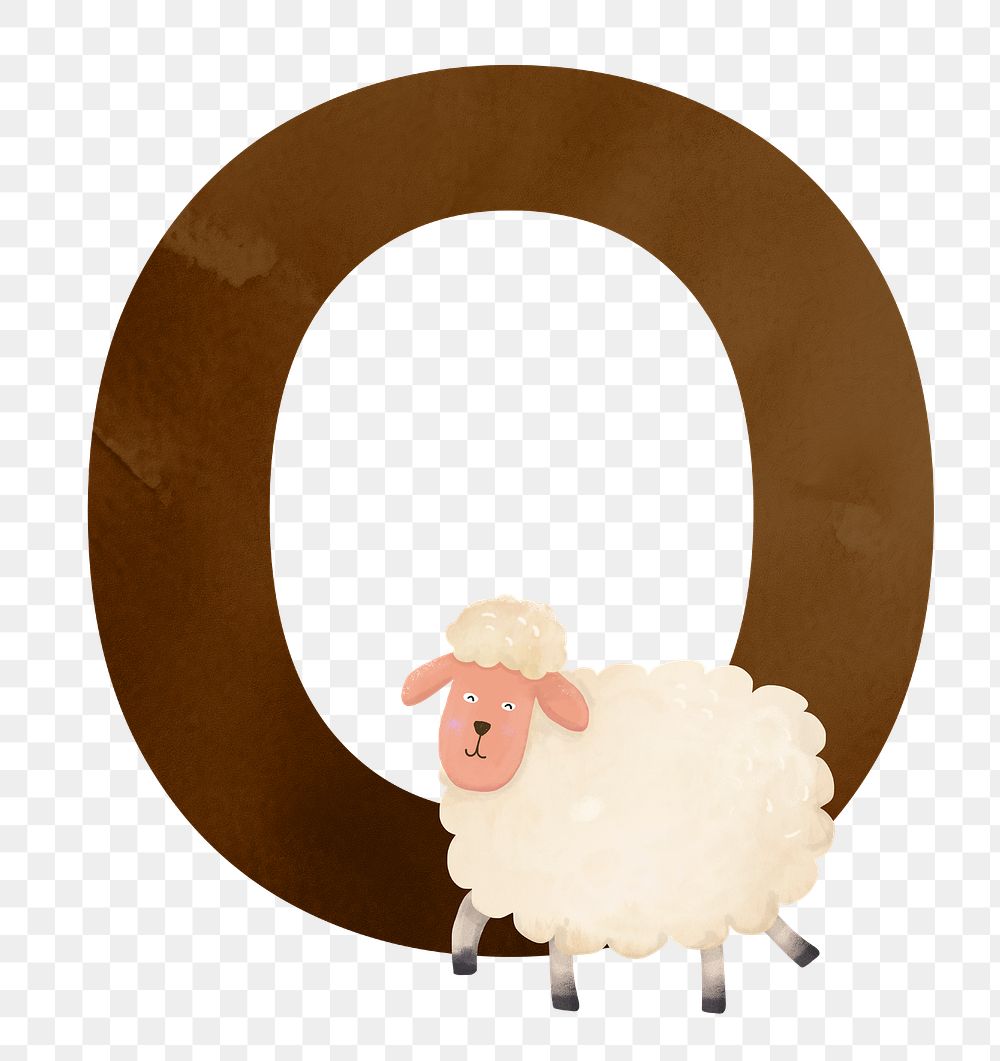 Letter O png cute animal character alphabet, transparent background