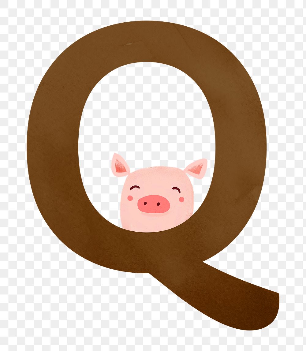 Letter Q png cute animal character alphabet, transparent background