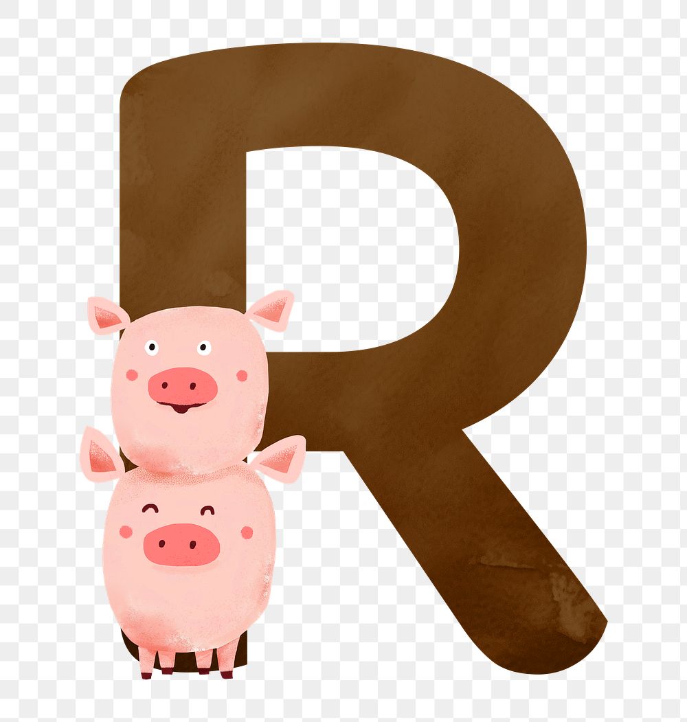 Letter R png cute animal character alphabet, transparent background