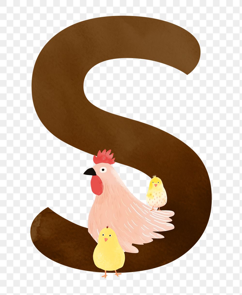 Letter S png cute animal character alphabet, transparent background
