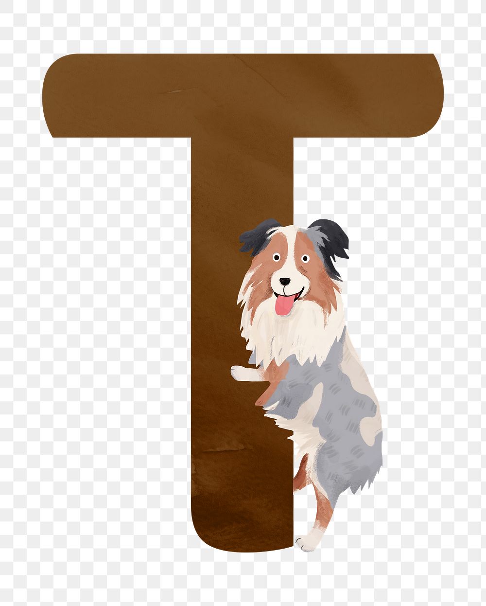 Letter T png cute animal character alphabet, transparent background