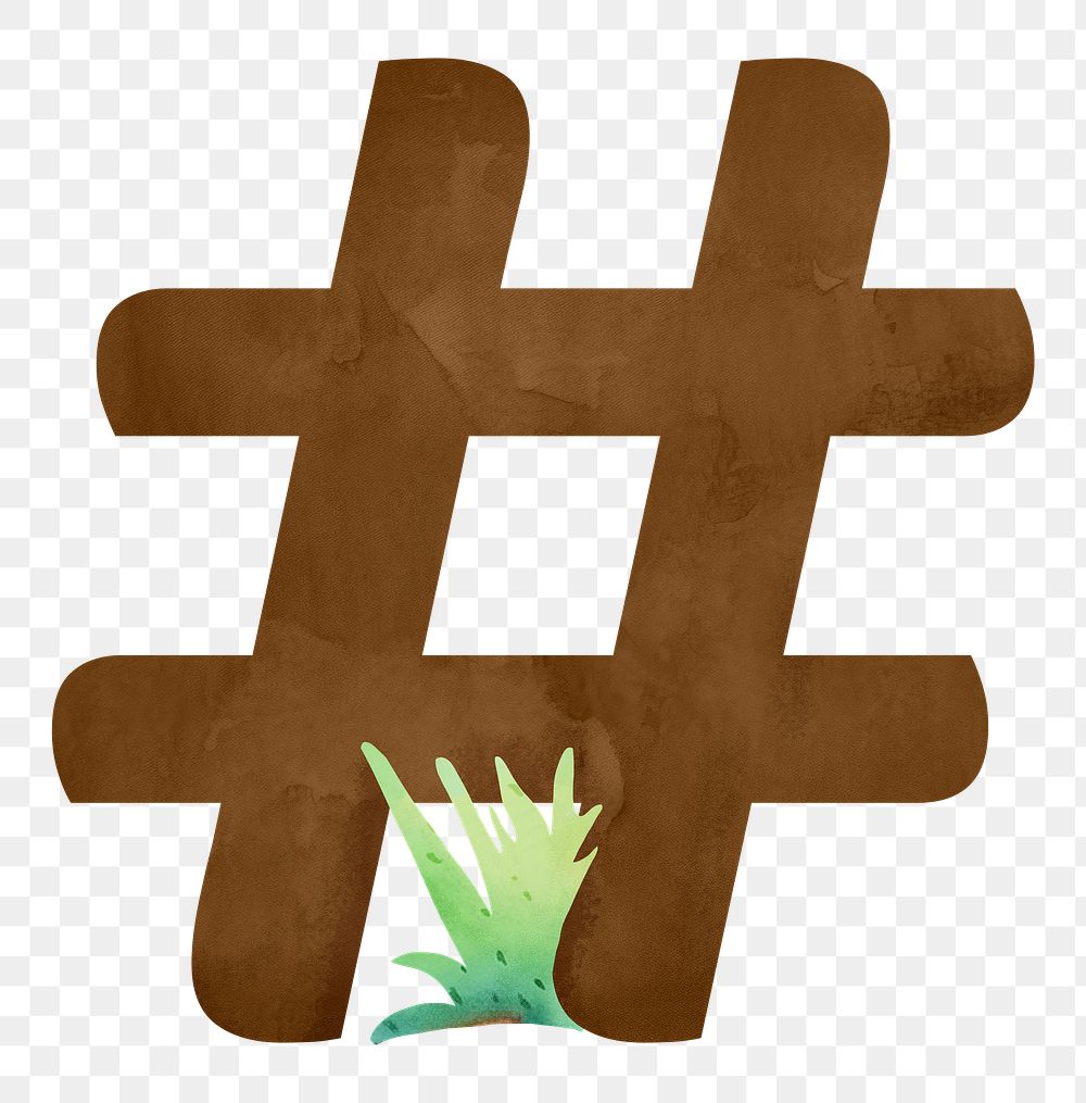 Hashtag png brown digital art symbol, transparent background