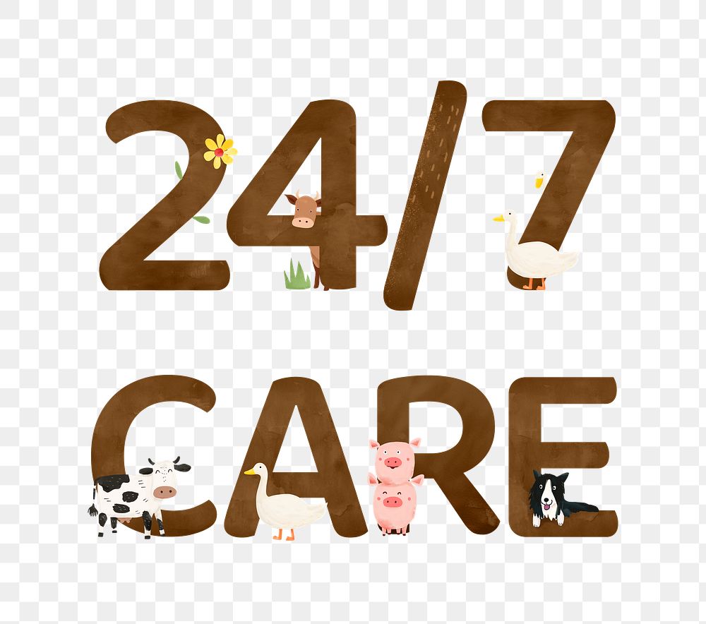 24/7 care png brown alphabet, transparent background
