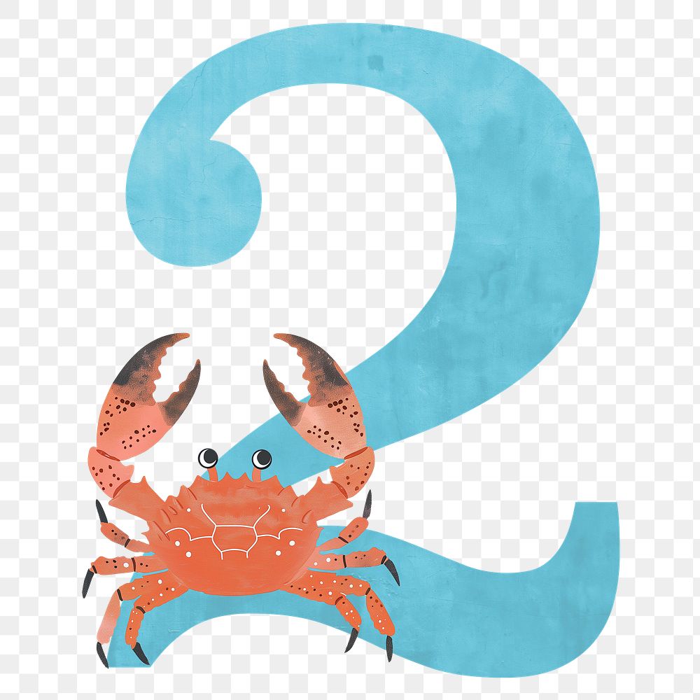 Number 2 png cute animal character, transparent background