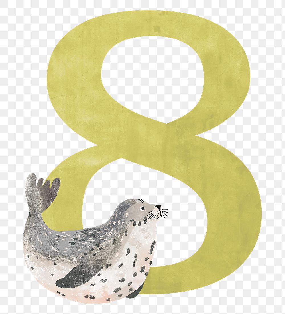 Number 8 png cute animal character, transparent background
