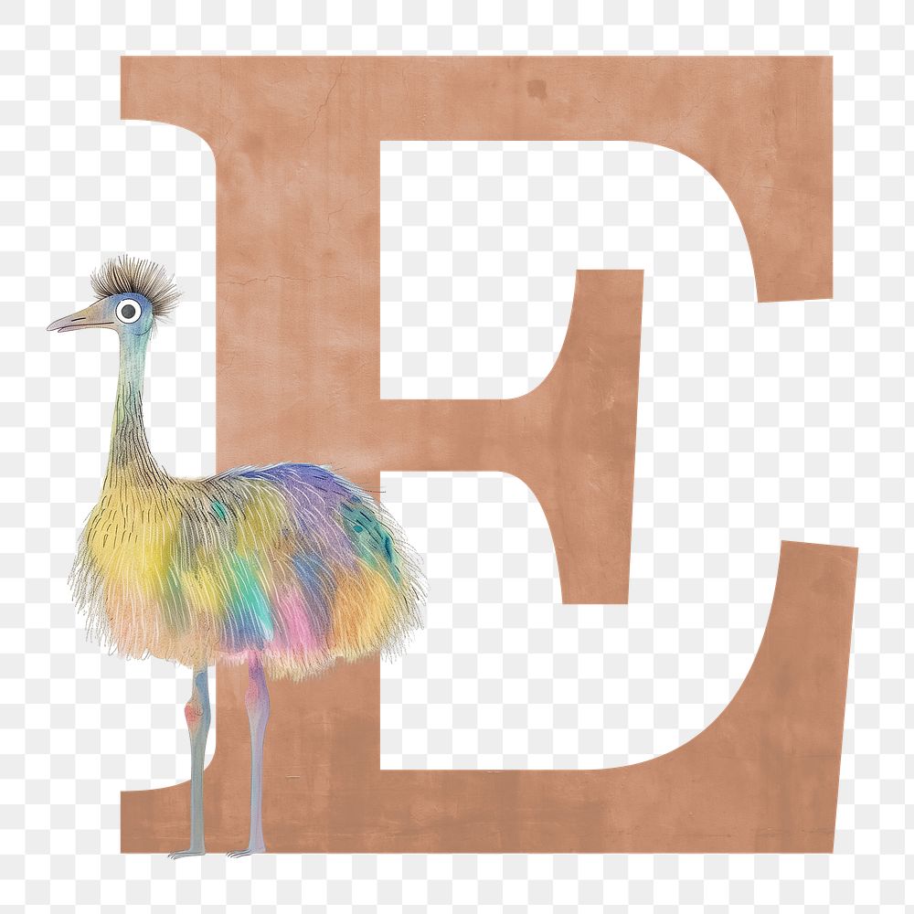 Letter E  png animal character alphabet, transparent background