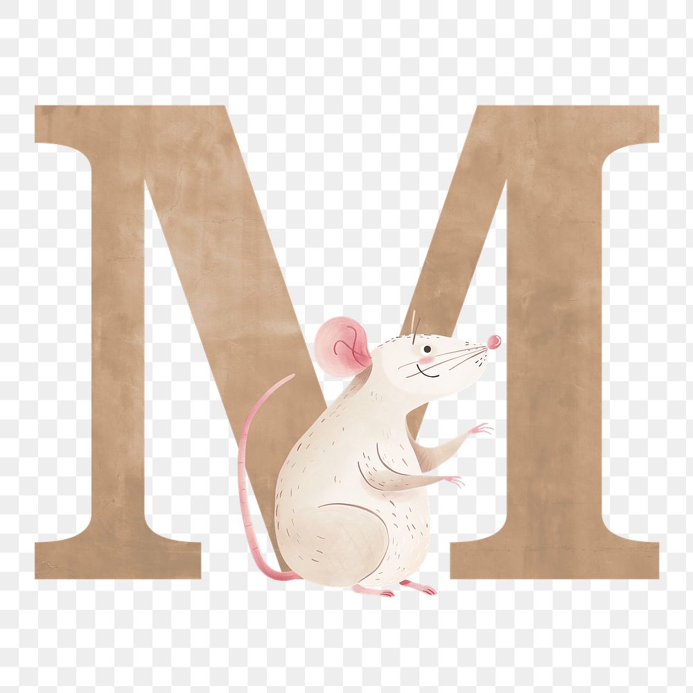 Letter M  png animal character alphabet, transparent background