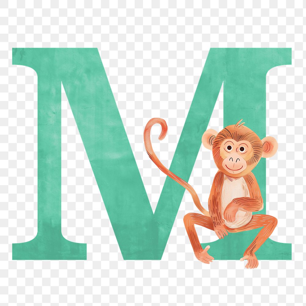 Letter M  png animal character alphabet, transparent background