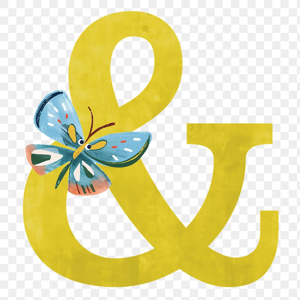 Yellow ampersand png sign, transparent background