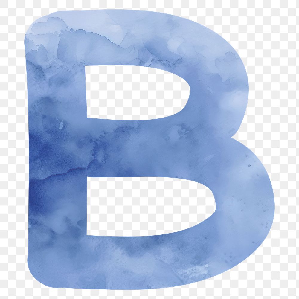 Letter B png blue watercolor alphabet, transparent background