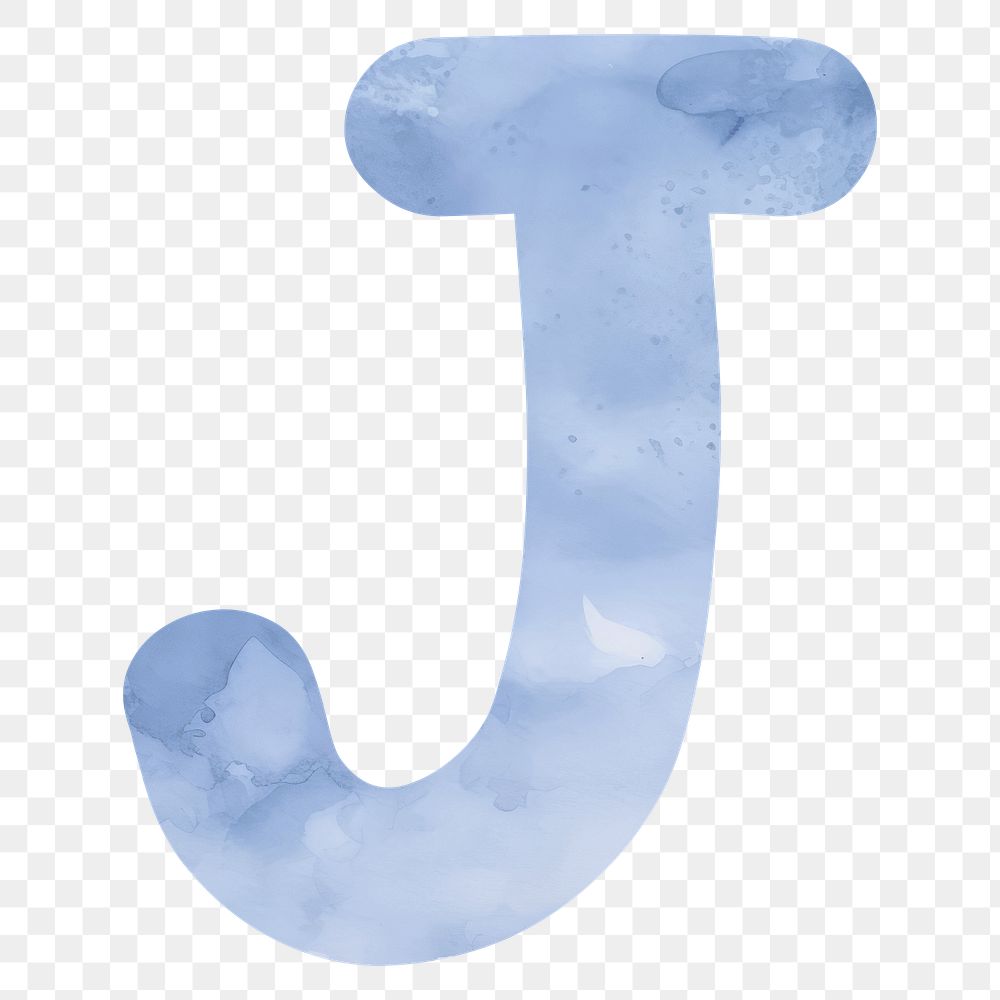Letter J png blue watercolor alphabet, transparent background