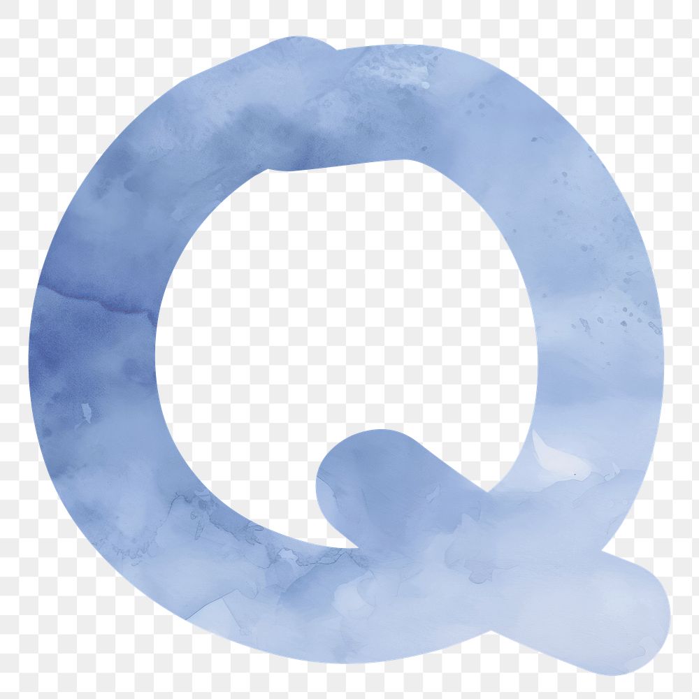Letter Q png blue watercolor alphabet, transparent background