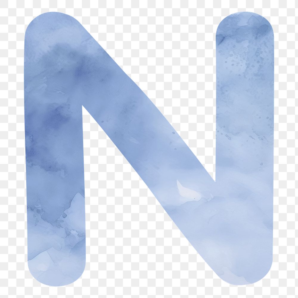 Letter N png blue watercolor alphabet, transparent background