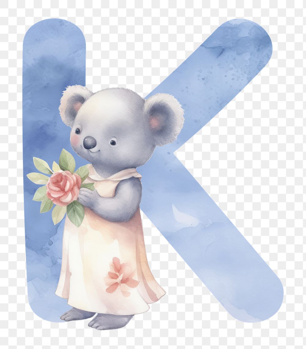 Letter K png blue watercolor alphabet, transparent background