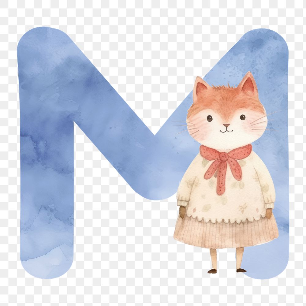 Letter M png blue watercolor alphabet, transparent background