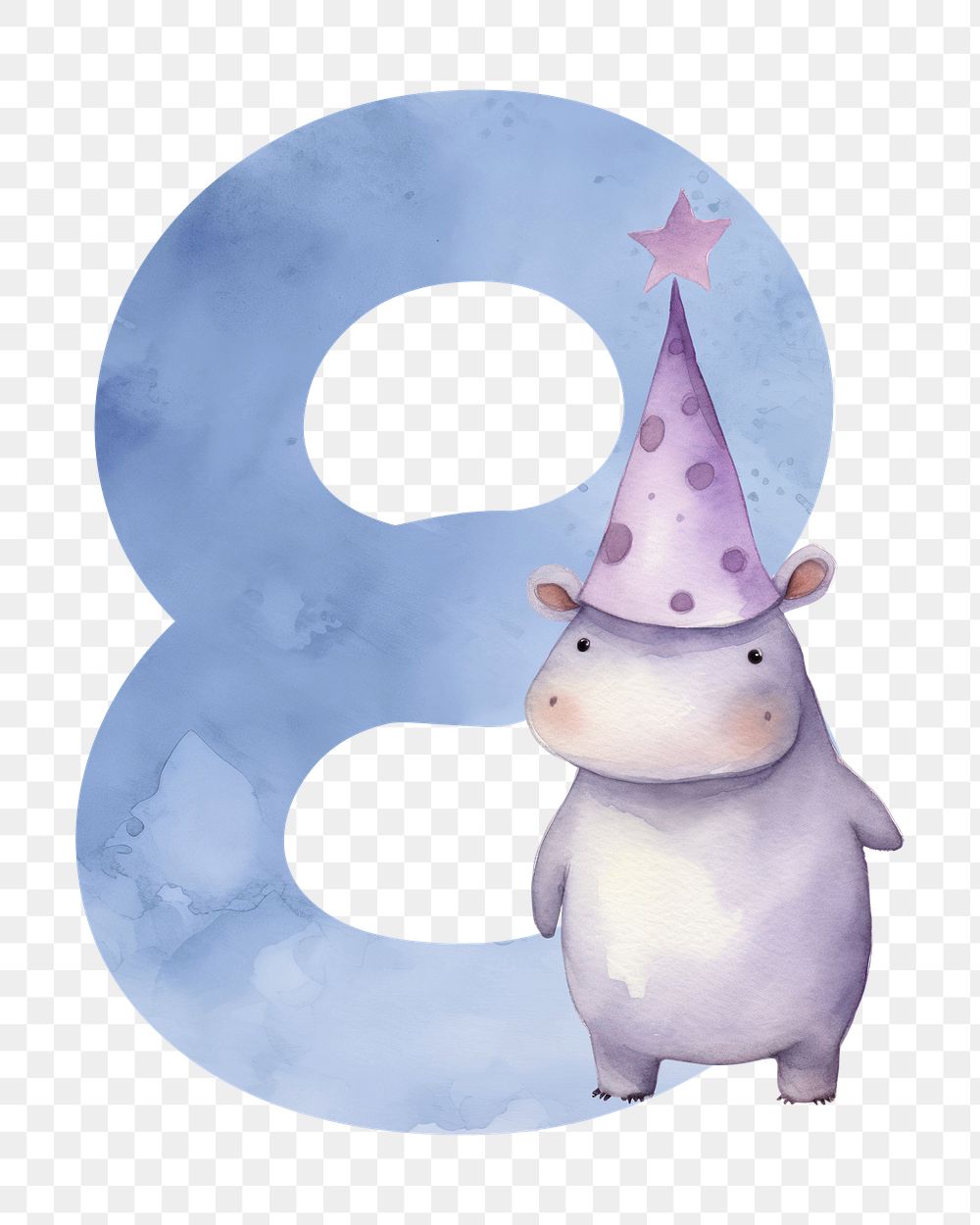 Number 8 png blue watercolor, transparent background