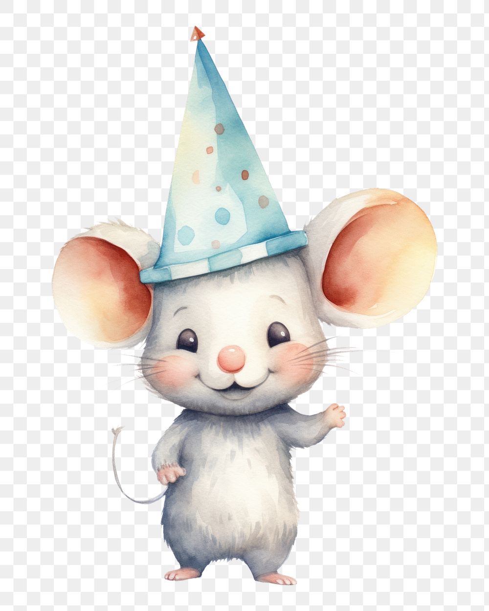 PNG mouse wearing party hat, watercolor animal character, transparent background