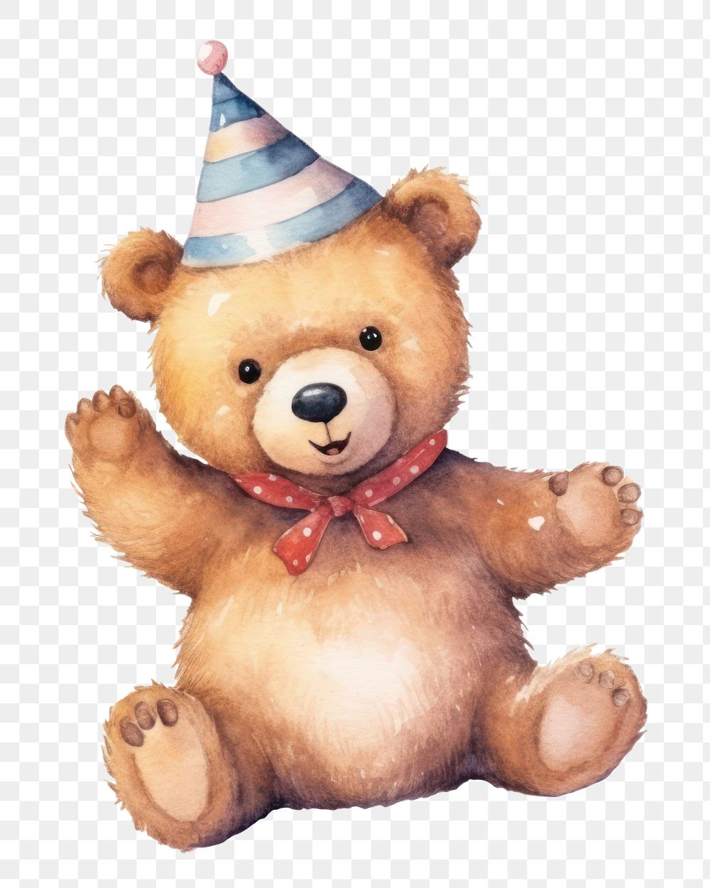 PNG bear wearing party hat, watercolor animal character, transparent background