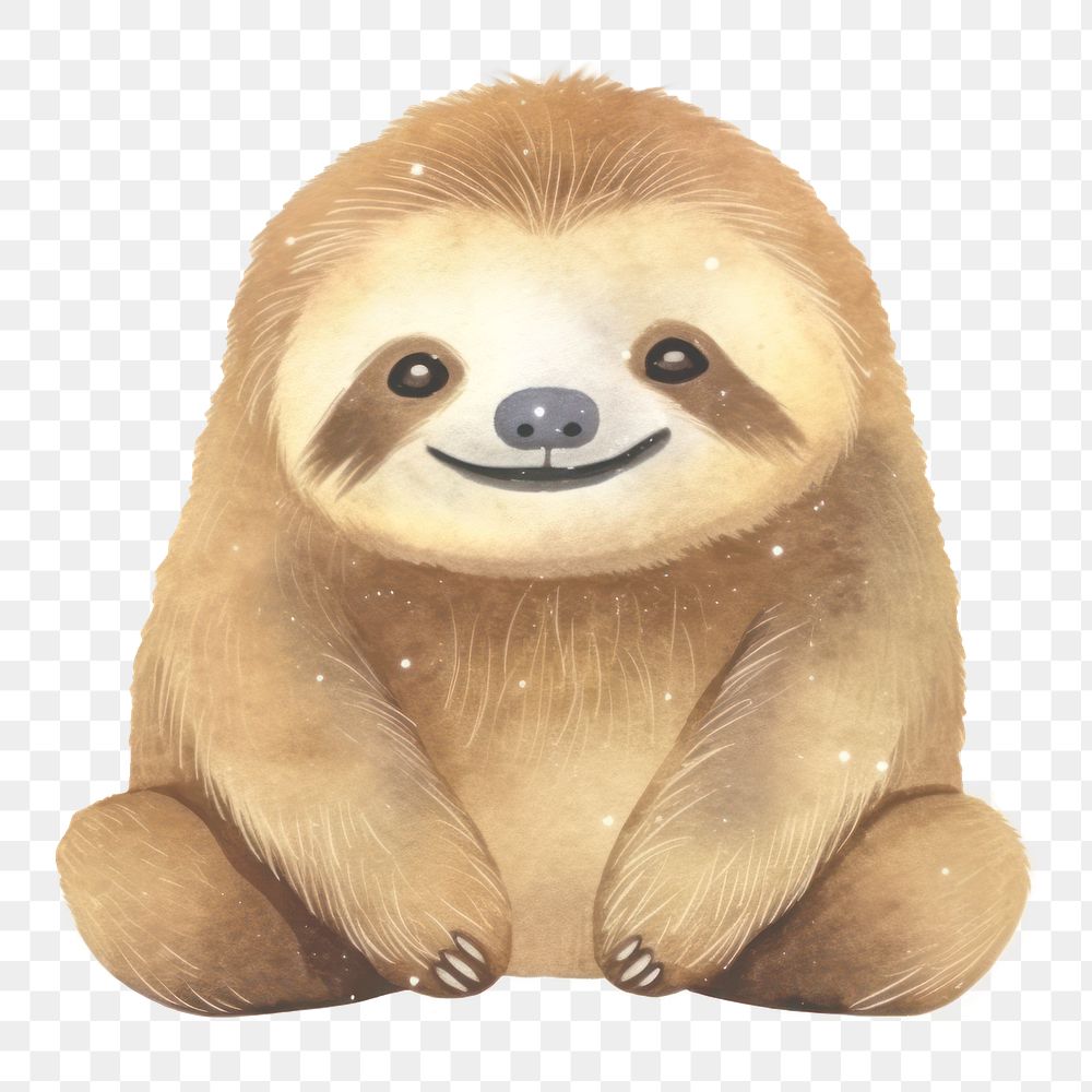 PNG sloth, watercolor animal character, transparent background
