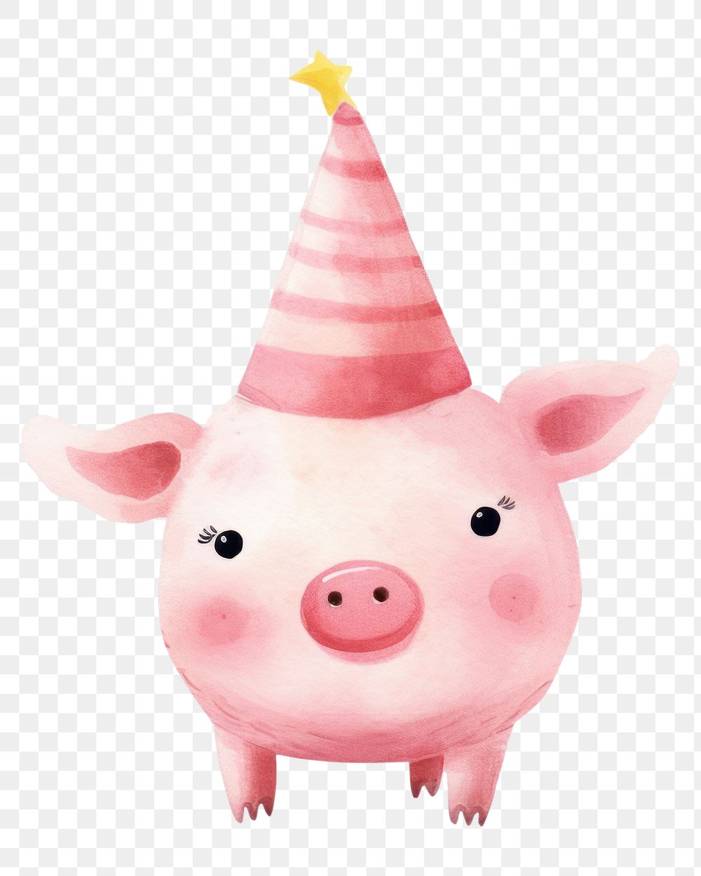 PNG pig wearing party hat, watercolor animal character, transparent background