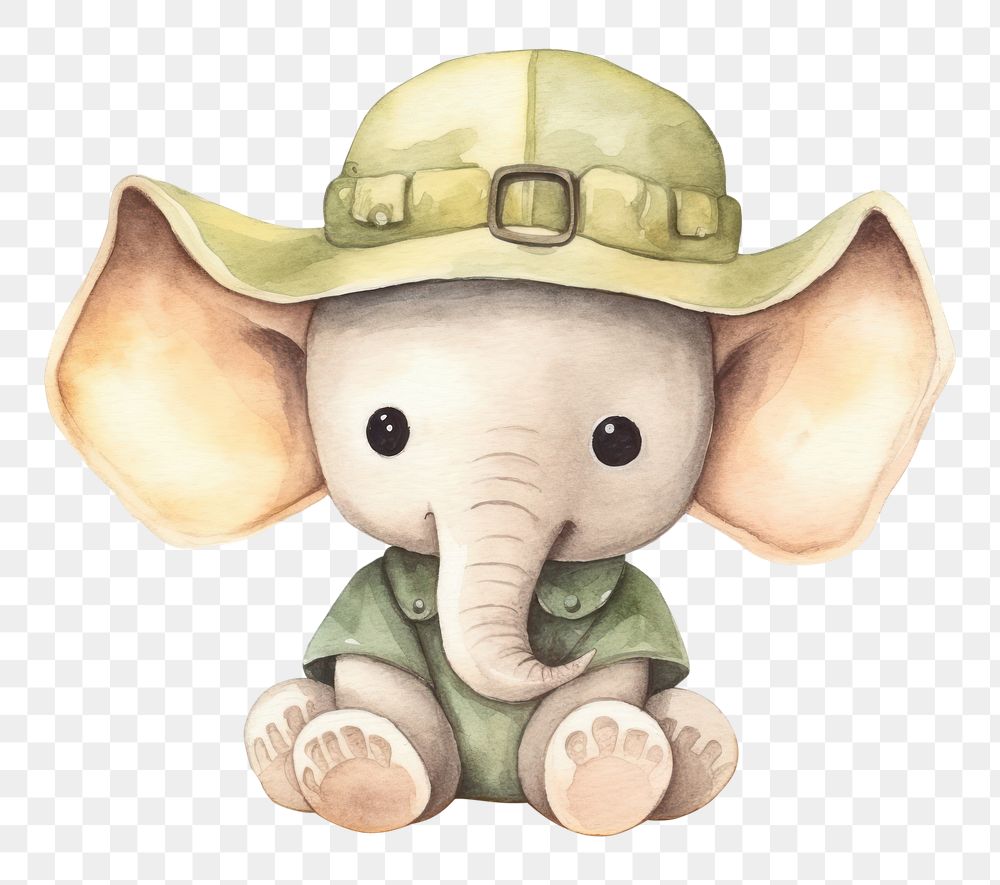 PNG elephant explorer, watercolor animal character, transparent background