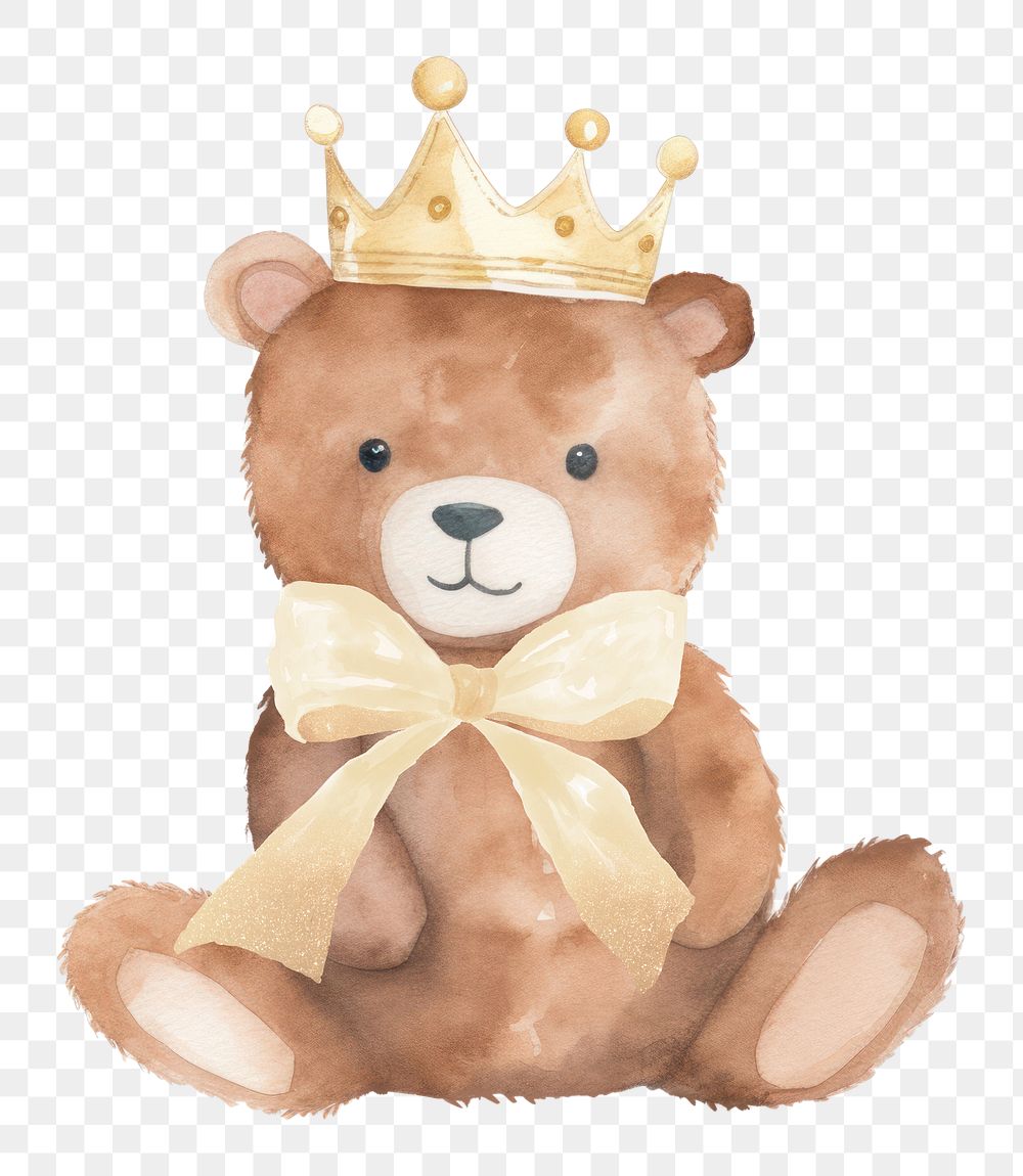 PNG crowned bear, watercolor animal character, transparent background