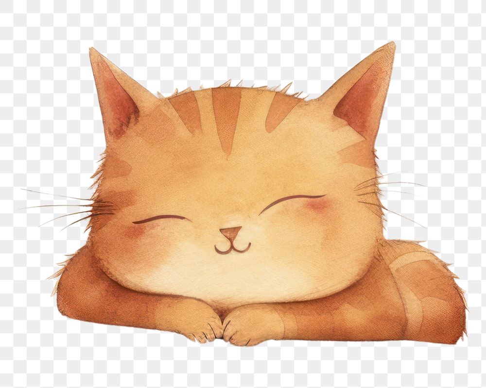 PNG sleeping cat, watercolor animal character, transparent background