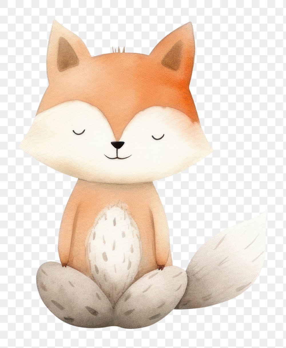 PNG meditating fox, watercolor animal character, transparent background