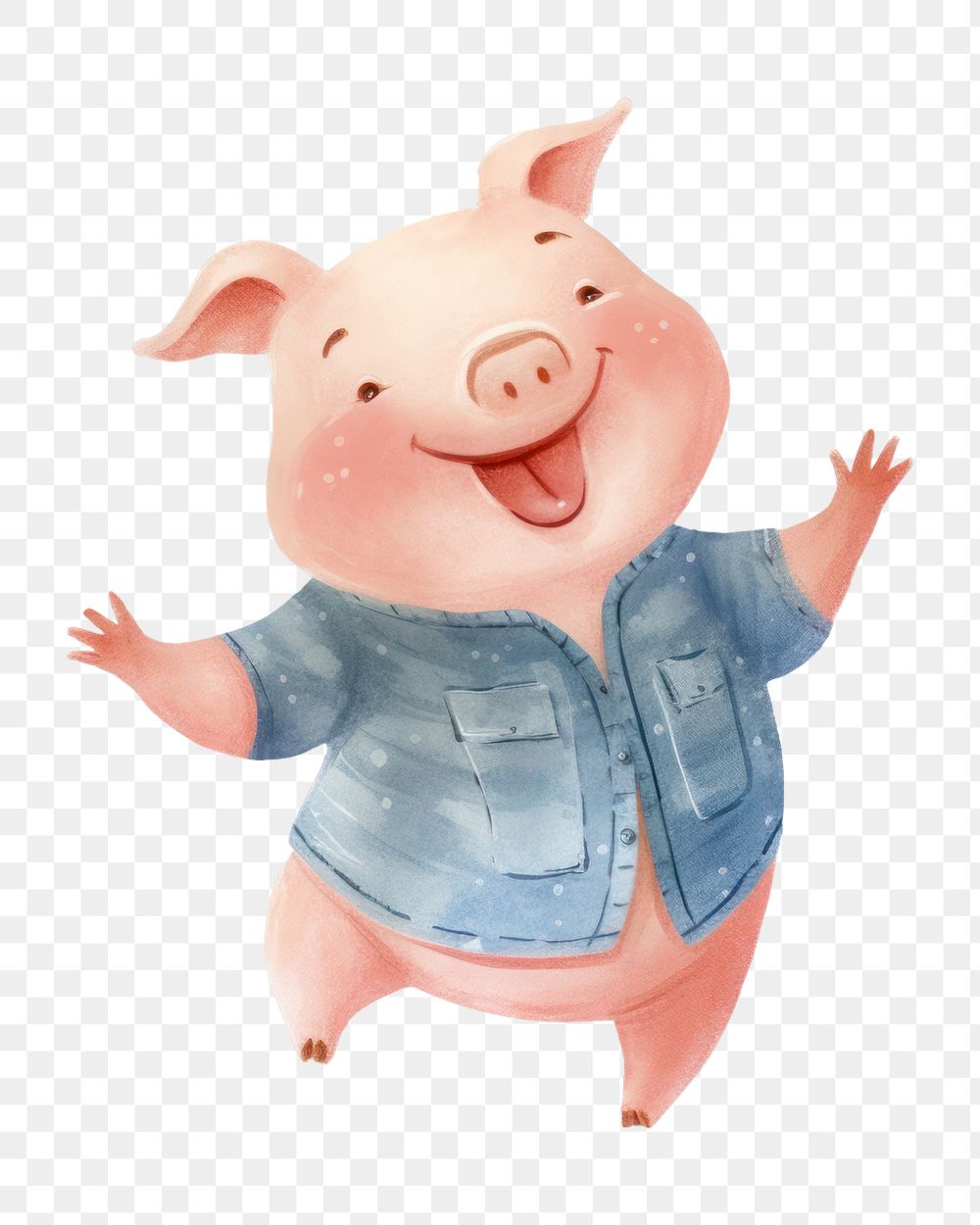 PNG happy pig, watercolor animal character, transparent background