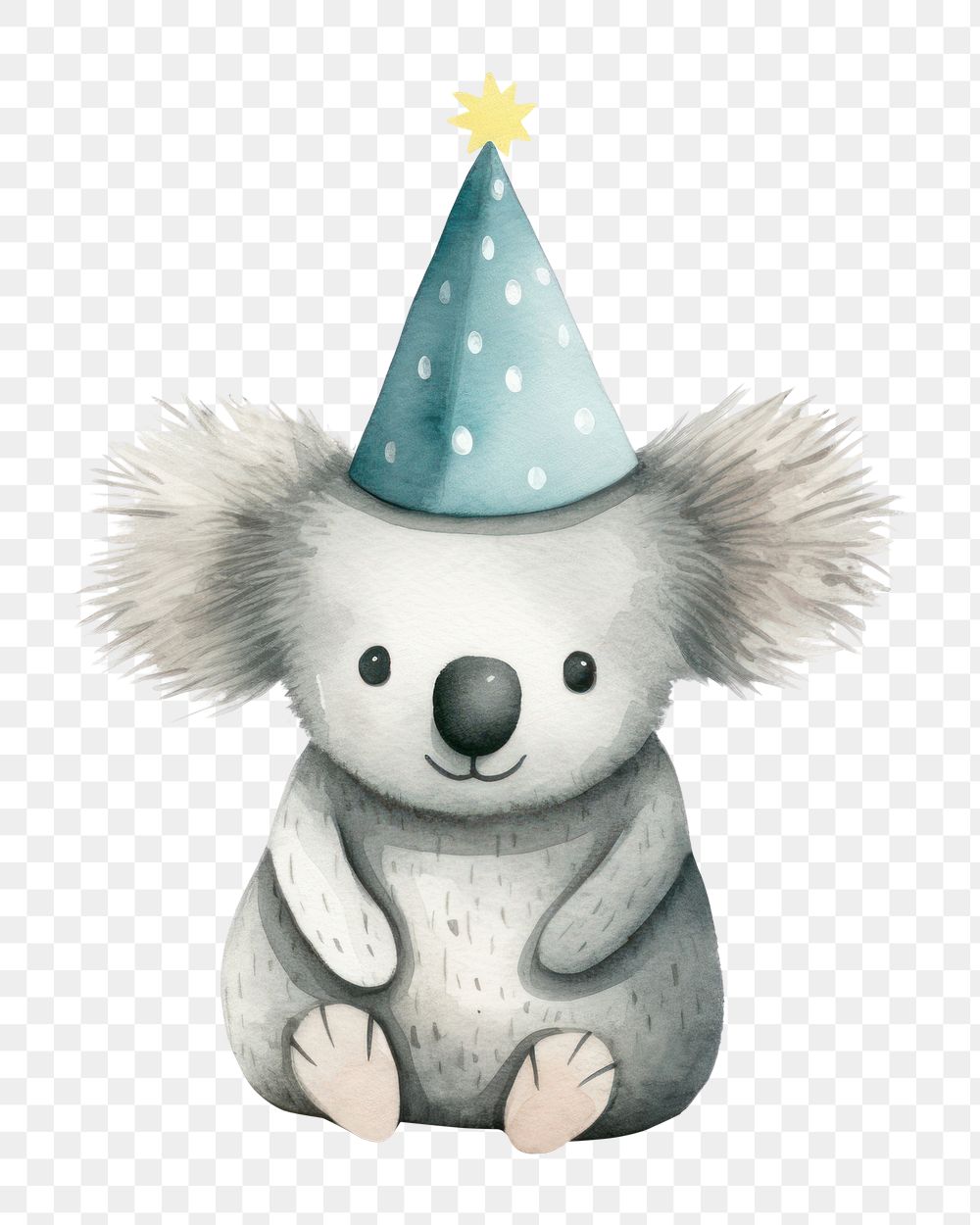PNG koala wearing party hat, watercolor animal character, transparent background