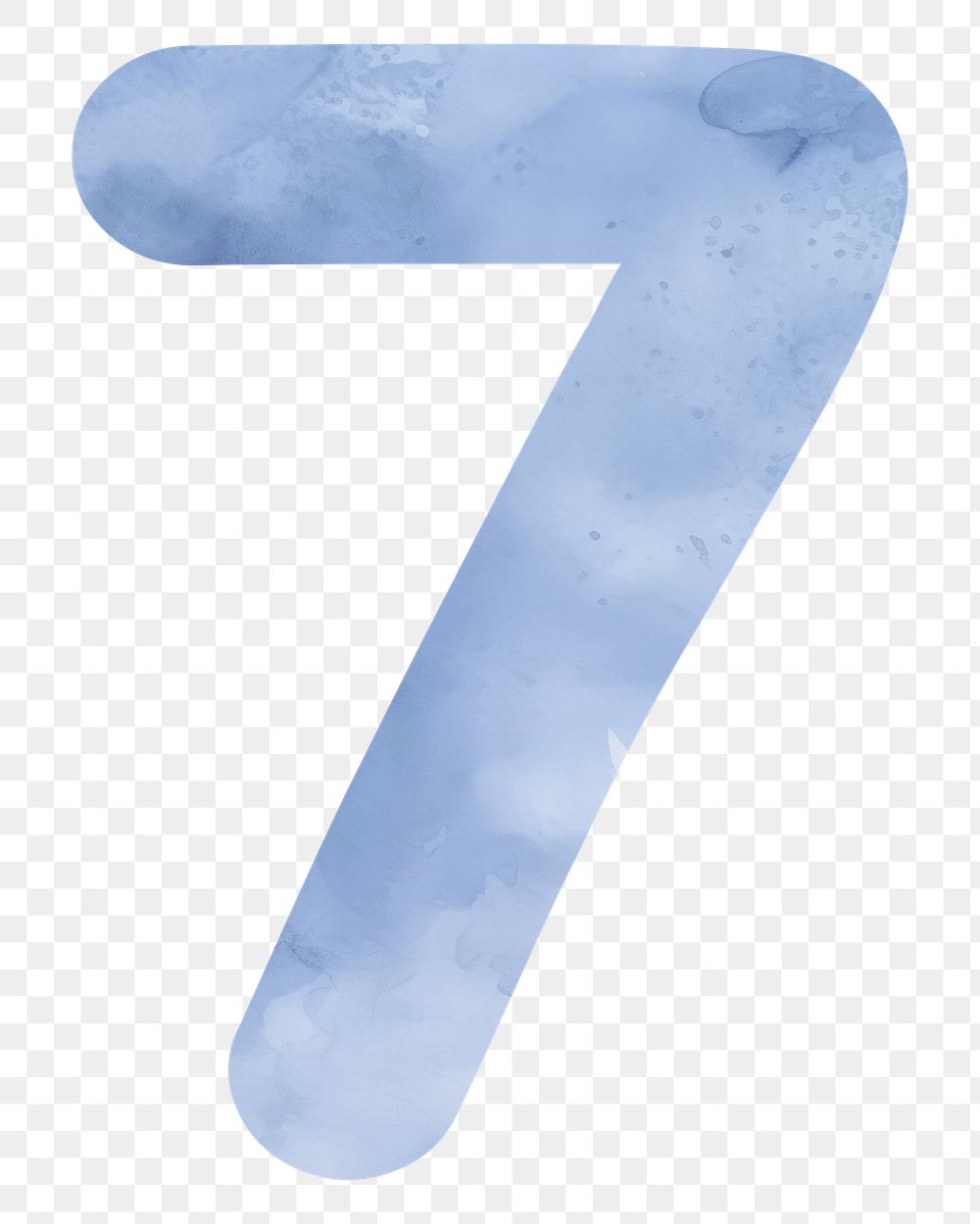 Number 7 png blue watercolor, transparent background