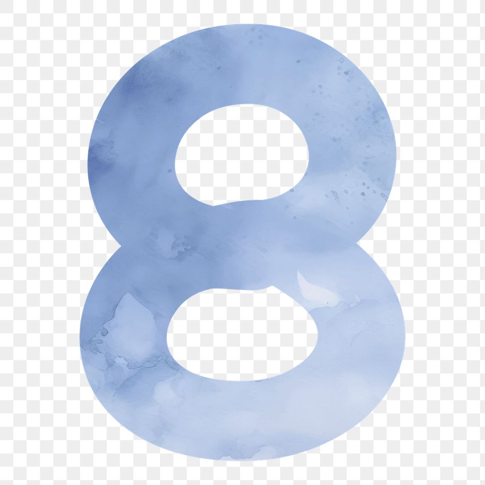 Number eight png blue watercolor, transparent background