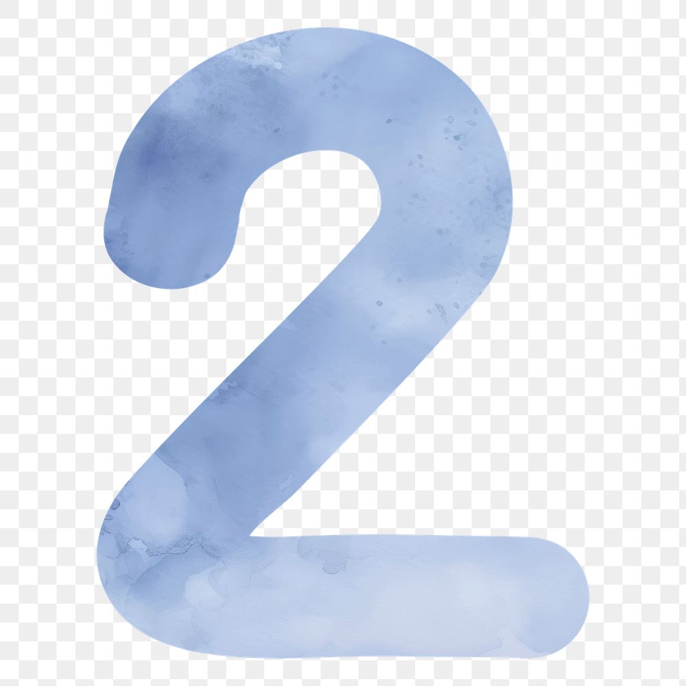 Number two png blue watercolor, transparent background