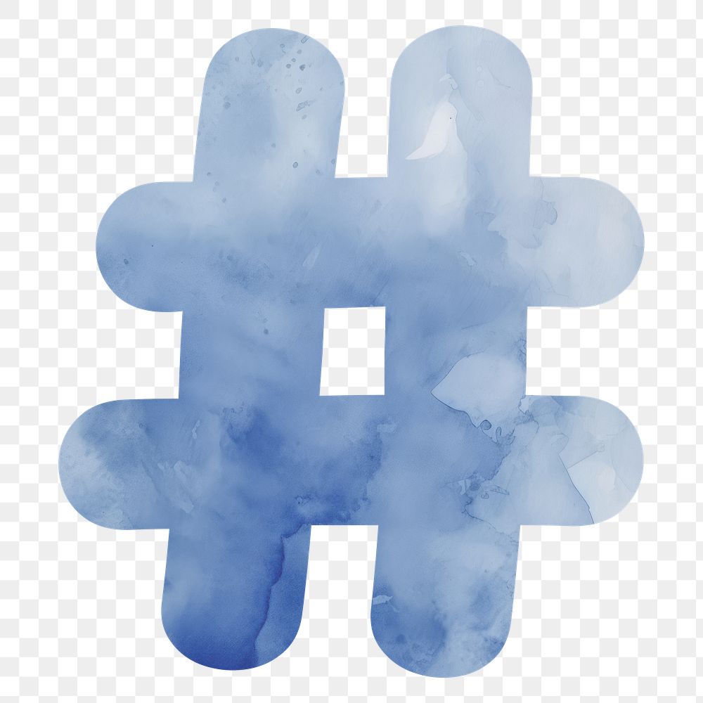 Hashtag png blue watercolor sign, transparent background