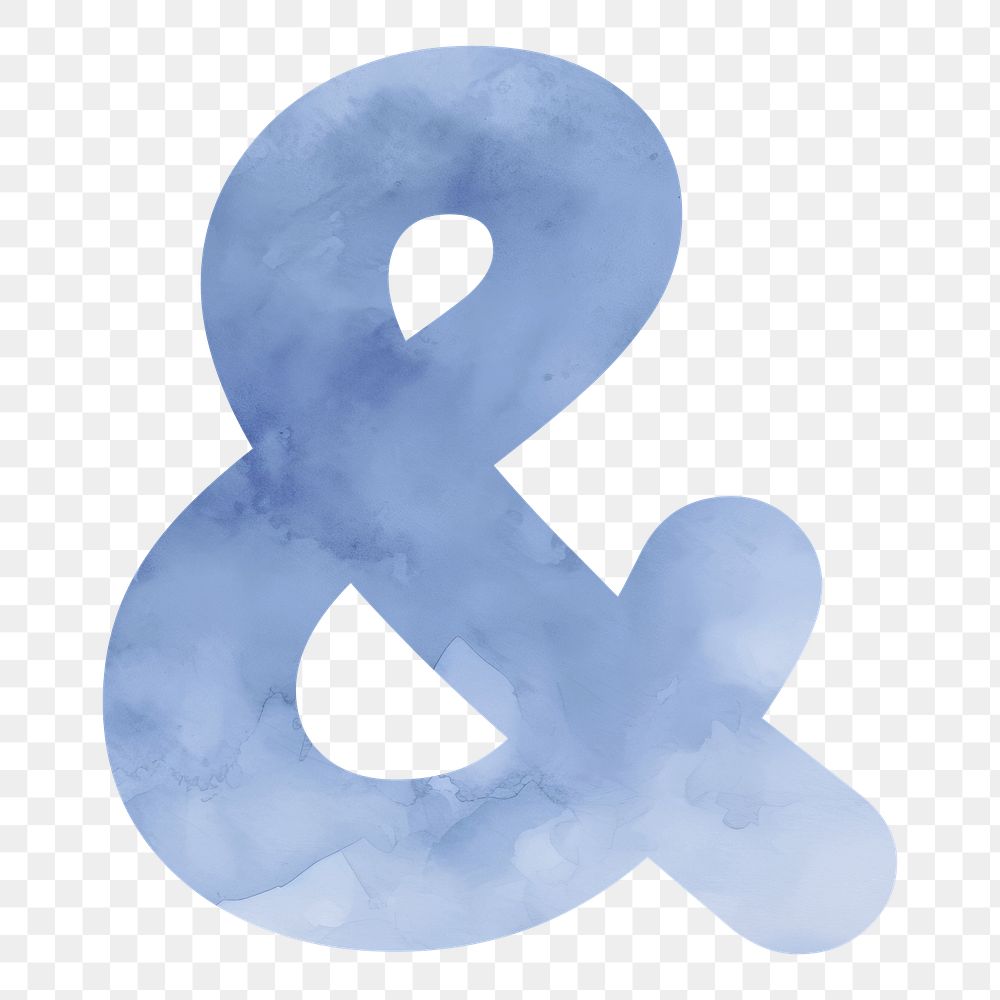 Ampersand png blue watercolor sign, transparent background