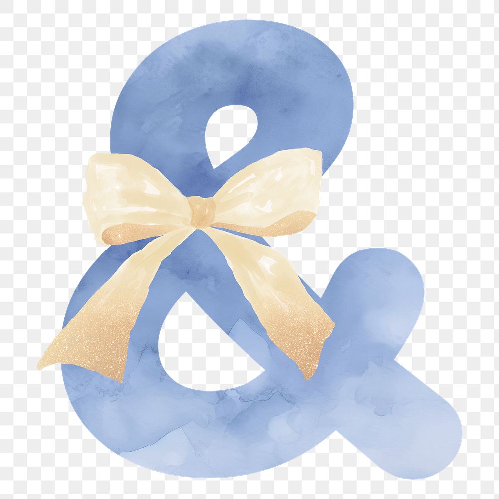 Ampersand png blue watercolor sign, transparent background