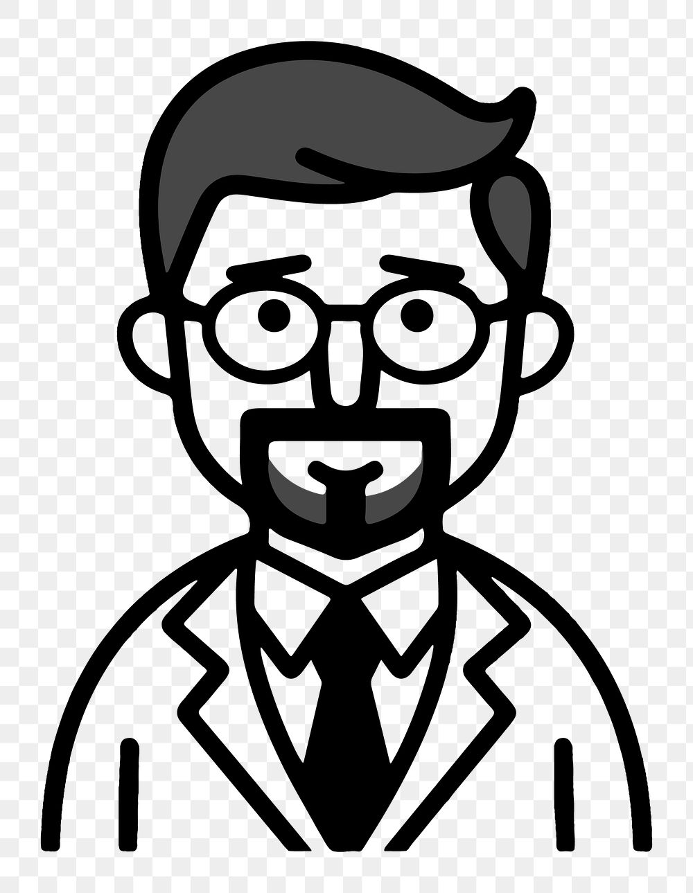Male scientist png character line art, transparent background