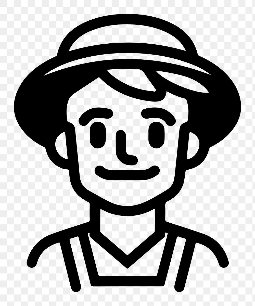 Farmer png character line art, transparent background