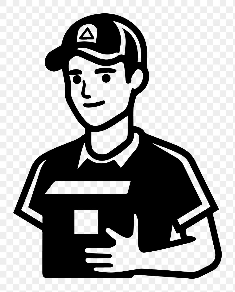 Delivery man png character line art, transparent background
