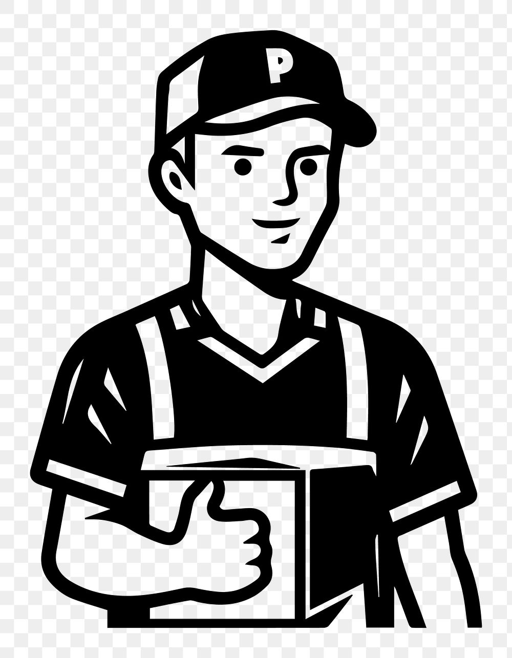 Delivery man png character line art, transparent background