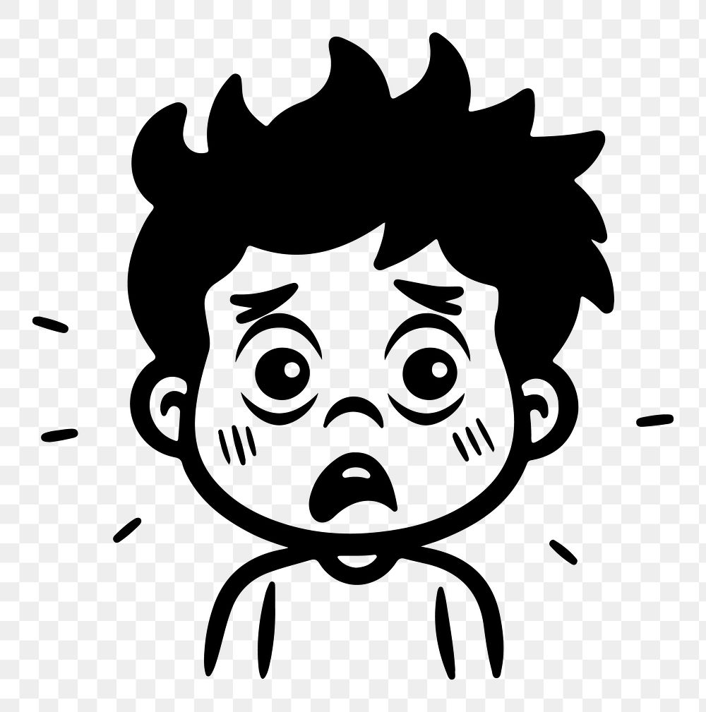 Worried man png character line art, transparent background