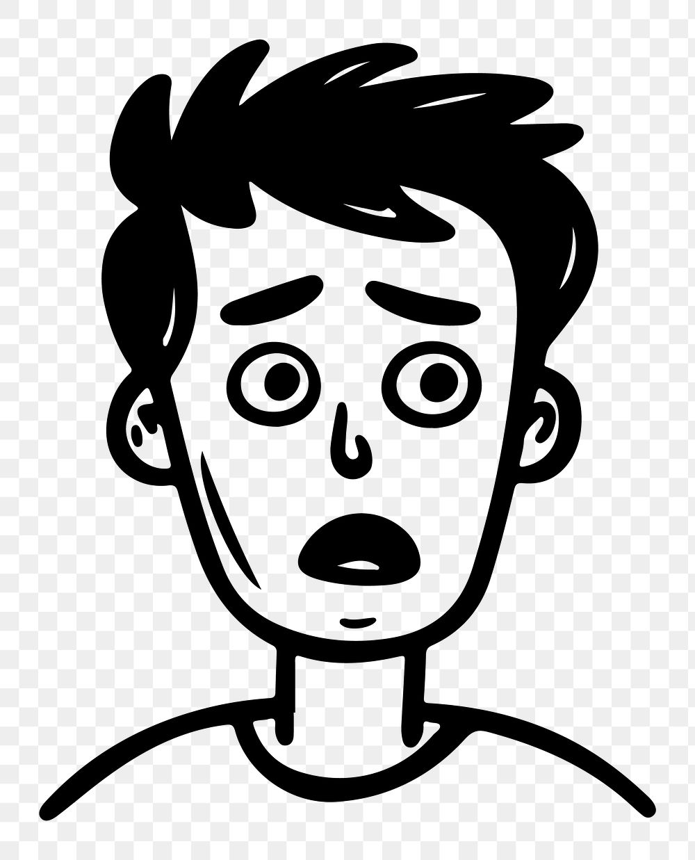 Worried man png character line art, transparent background