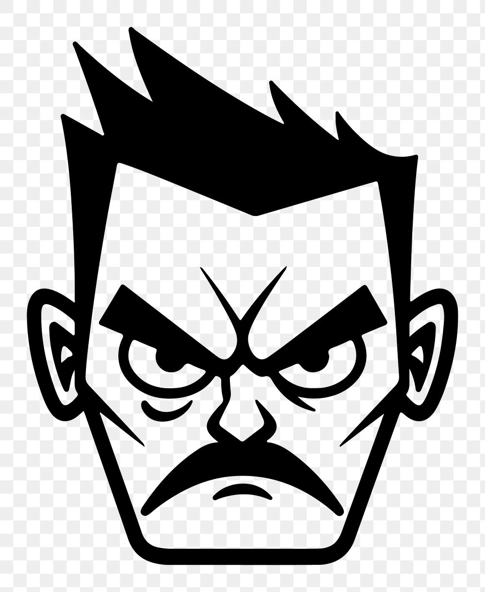 Angry man png character line art, transparent background
