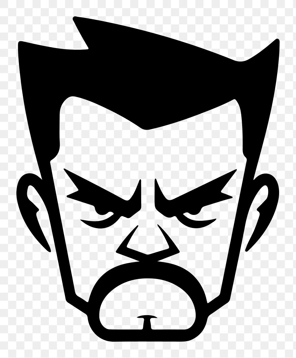 Angry man png character line art, transparent background
