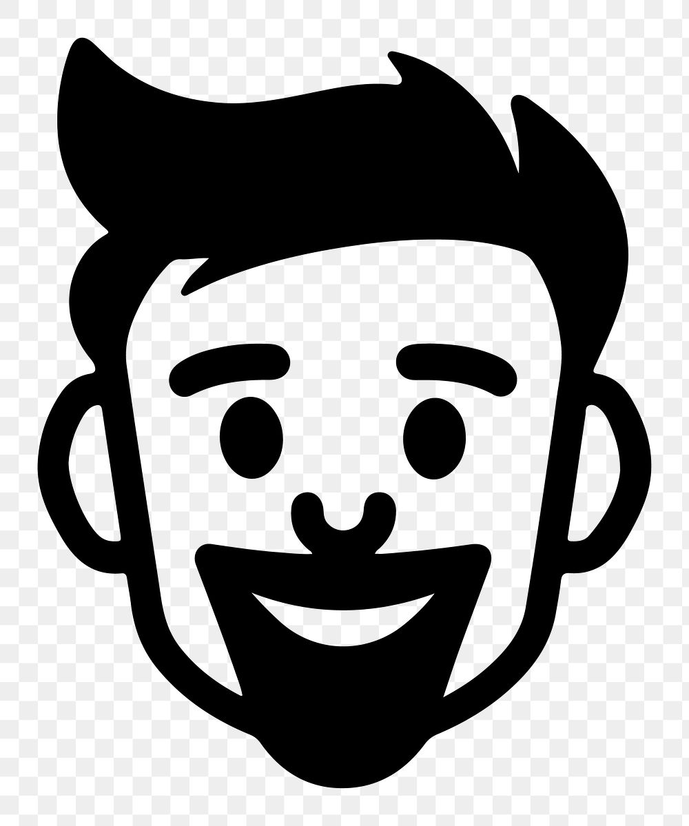 Happy beard man png character line art, transparent background