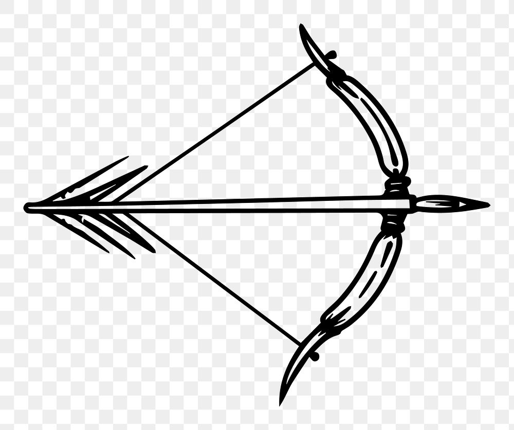 Arrow & bow png line art, transparent background