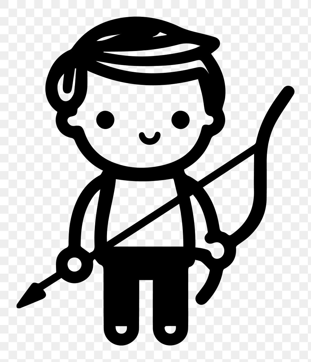 Male archer png character line art, transparent background