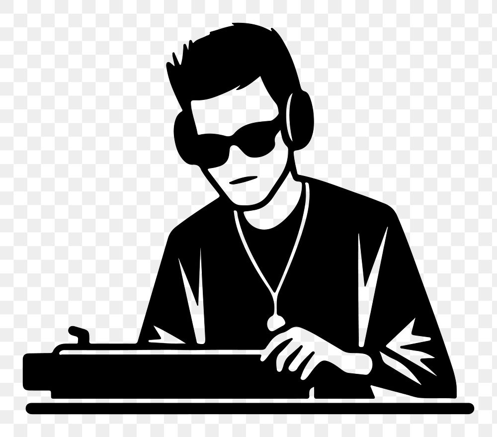 DJ png character line art, transparent background